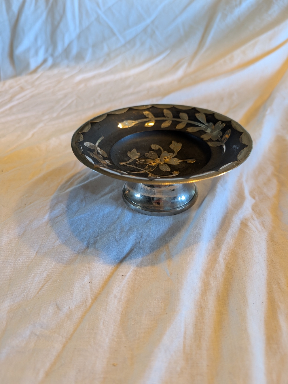 2/40$ Vintage Silver Floral Pedestal Dish
